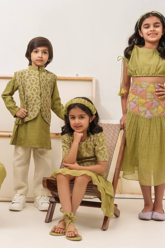 The Right Cut Green Embroidered Ruffle Dress For Girls 4