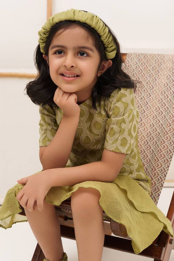 The Right Cut Green Embroidered Ruffle Dress For Girls 5