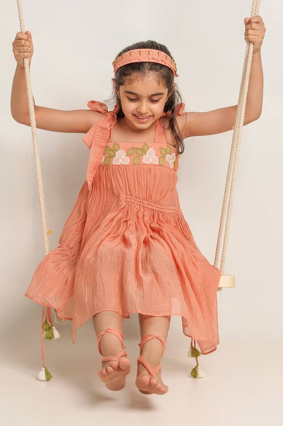 The Right Cut_Peach Tie-up Dress For Girls_at_Aza_Fashions