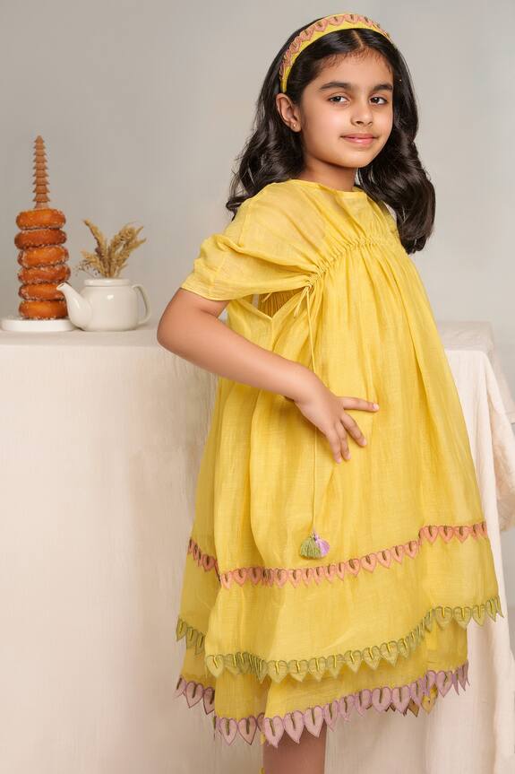 The Right Cut Yellow A-line Gathered Dress For Girls 3