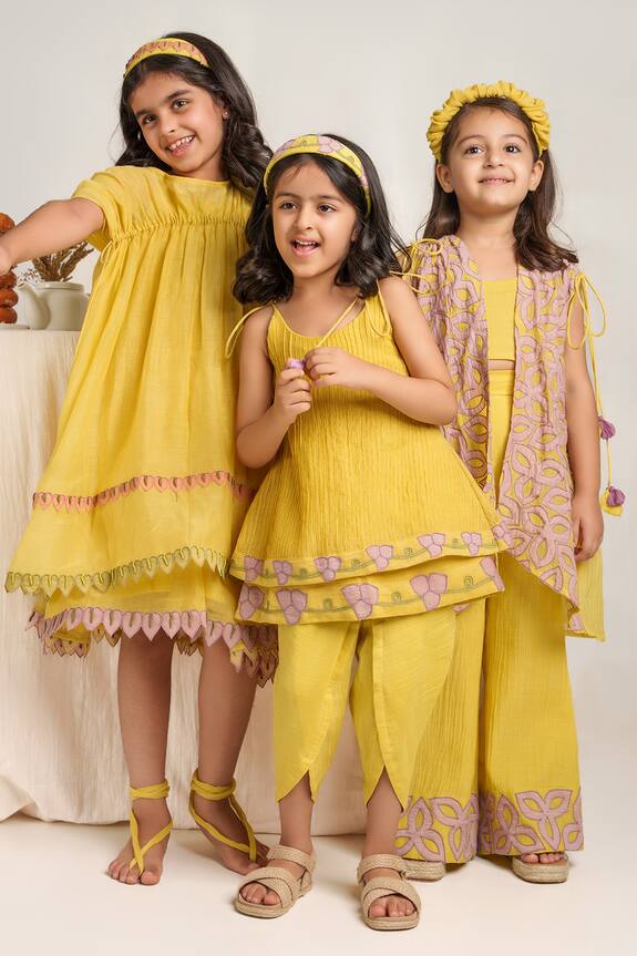 The Right Cut Yellow A-line Gathered Dress For Girls 4