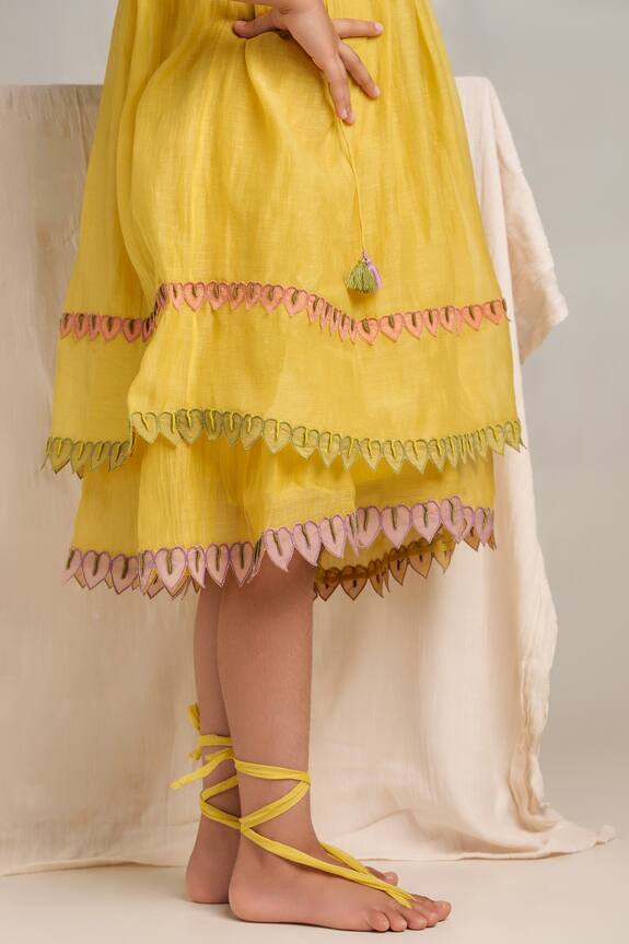 The Right Cut Yellow A-line Gathered Dress For Girls 5