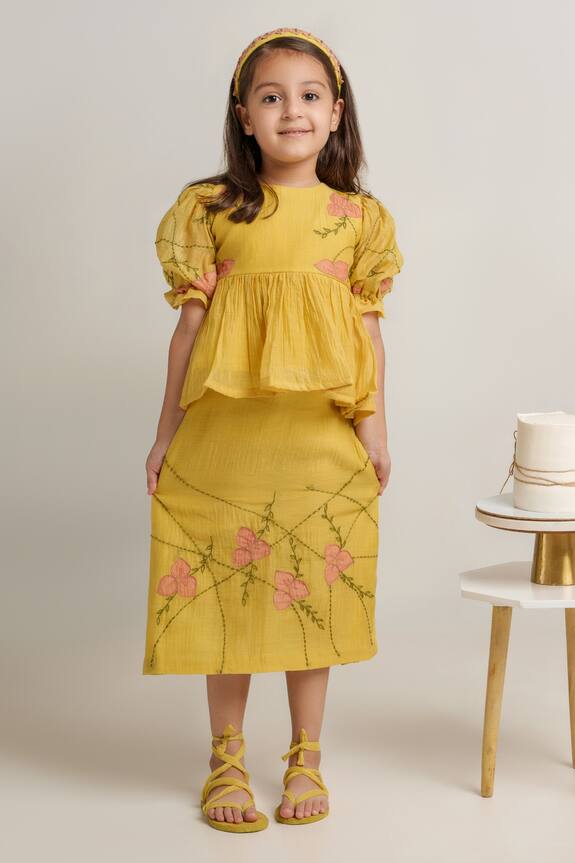 The Right Cut Yellow Peplum Top And Skirt Set For Girls 1