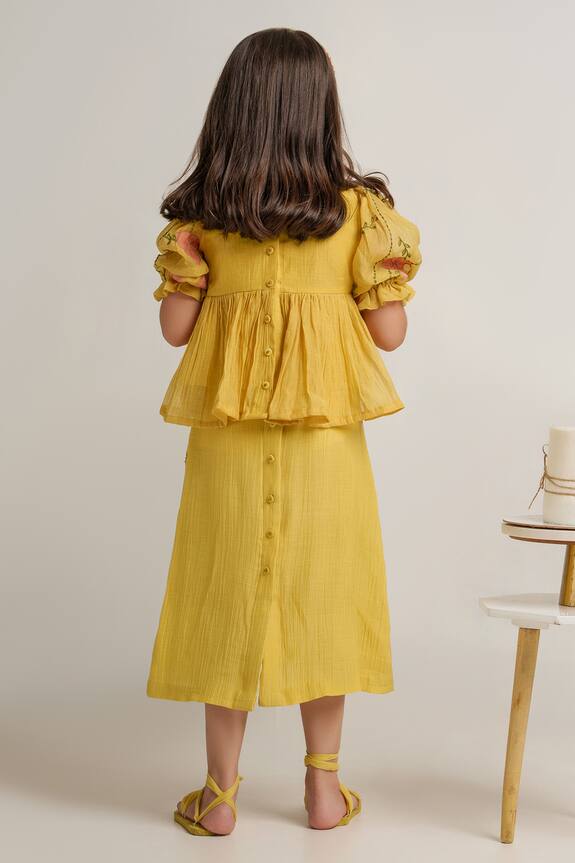 The Right Cut Yellow Peplum Top And Skirt Set For Girls 2