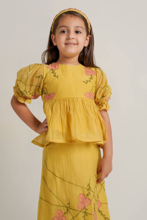 The Right Cut Yellow Peplum Top And Skirt Set For Girls 5