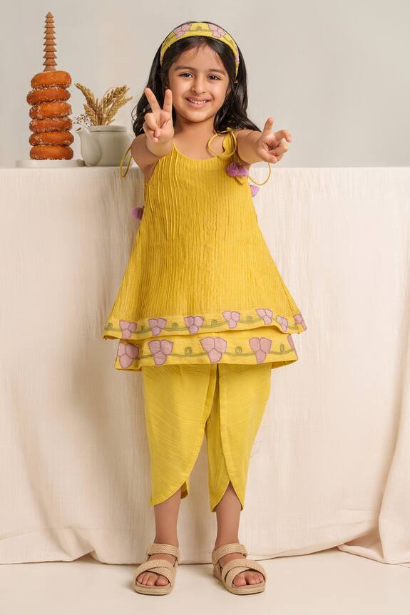 The Right Cut Yellow Pleated Kurta And Pant Set For Girls 3