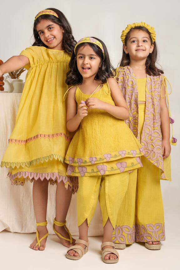 The Right Cut Yellow Pleated Kurta And Pant Set For Girls 5