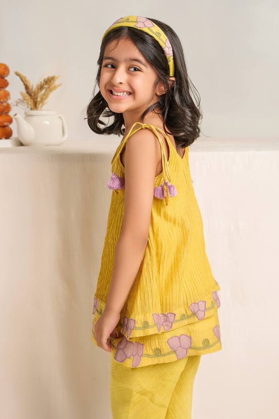 The Right Cut Yellow Pleated Kurta And Pant Set For Girls 6