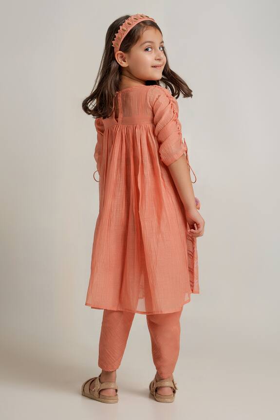 Shop_The Right Cut_Peach Embroidered Kurta And Pant Set For Girls_at_Aza_Fashions