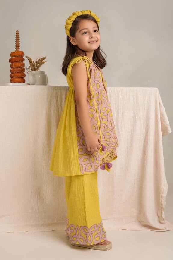 The Right Cut Yellow Embroidered Jacket And Pant Set For Girls 3