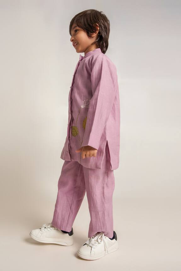 The Right Cut Purple Floral Embroidered Kurta Set For Boys 2