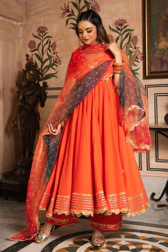Pomcha Jaipur Orange Cotton Anarkali Set 0