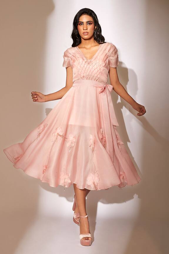 Babita Malkani Pink Organza Midi Dress 0