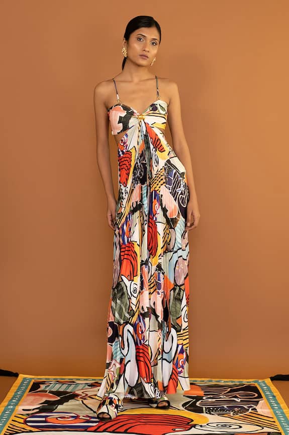 Shivan & Narresh Printed Cut-out Maxi Dress 4