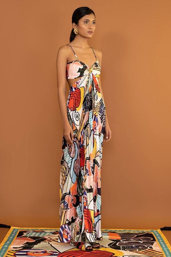 Shivan & Narresh Printed Cut-out Maxi Dress 5