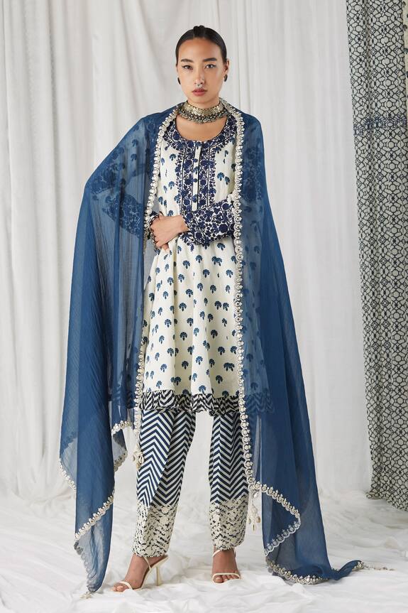 Heena Kochhar Blue Alisha Silk Linen Anarkali Set 0