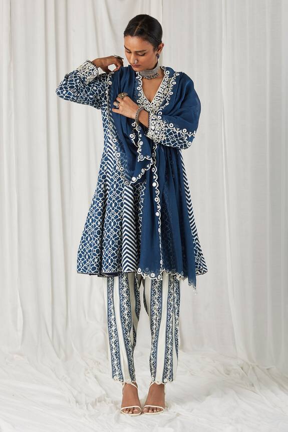 Heena Kochhar Blue Alina Silk Linen Anarkali Set 0
