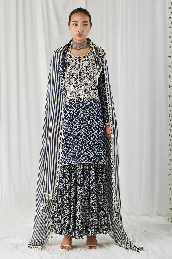 Heena Kochhar Blue Georgette Aleeza Printed Kurta Sharara Set 0