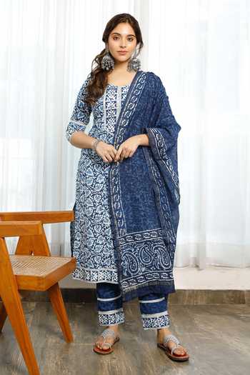 Blue Chanderi Bandhej Kurta with pant - set of 3