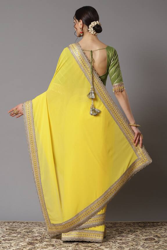 Shikhar Sharma Yellow Georgette Embroidered Border Saree With Blouse 2
