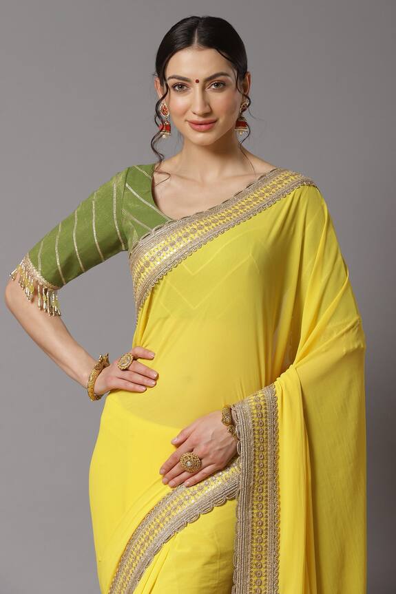 Shikhar Sharma Yellow Georgette Embroidered Border Saree With Blouse 3