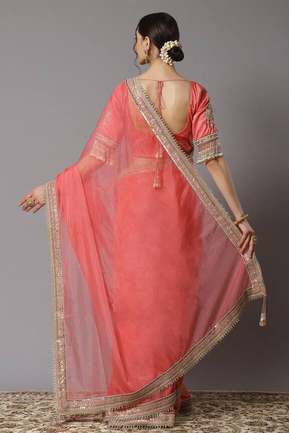 Shikhar Sharma Pink Raw Silk Embroidered Border Saree With Blouse 2