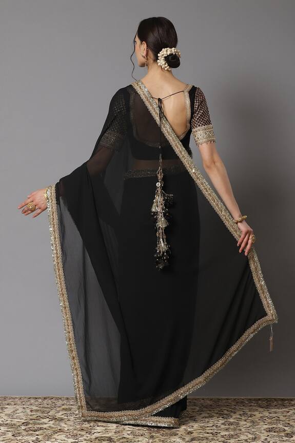 Shikhar Sharma Black Georgette Embroidered Border Saree With Blouse 2