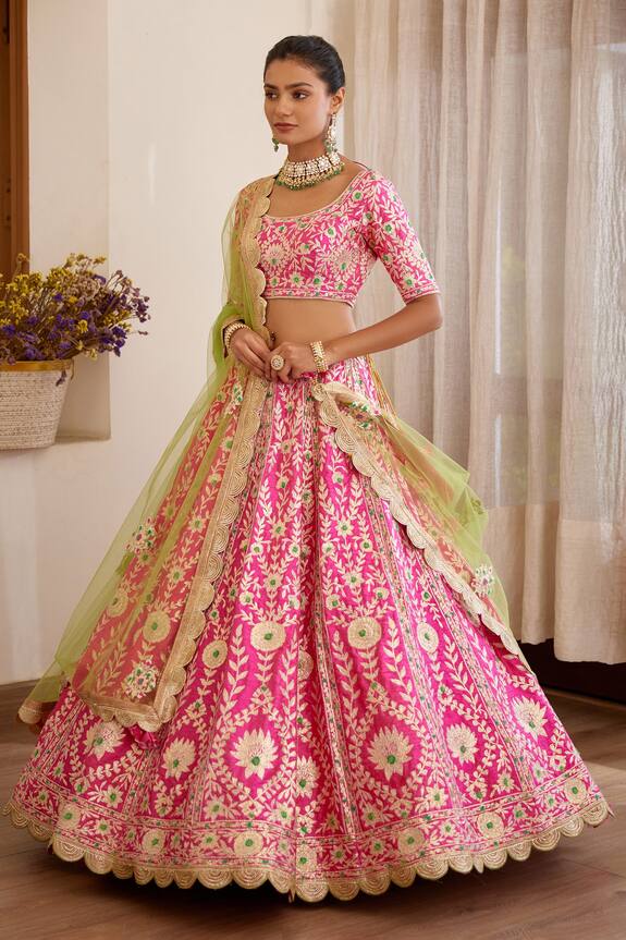 Shyam Narayan Prasad Pink Silk Embroidered Lehenga Set 3