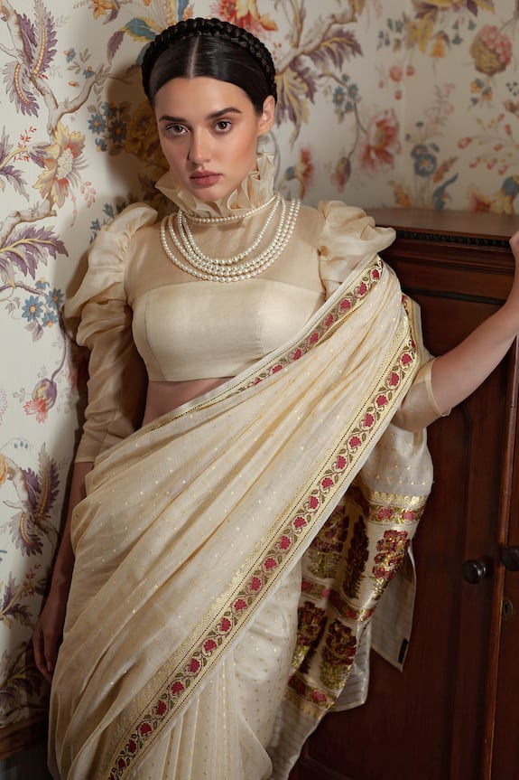 Shimai Jayachandra Cream Silk Cotton Mughal Garden Embroidered Saree 3