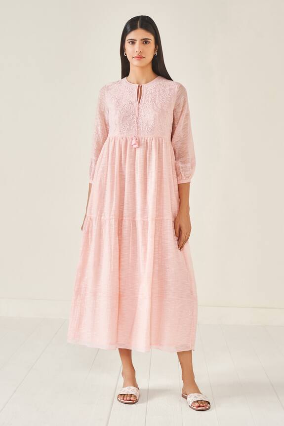 Anita Dongre Blossom Cotton Silk Chikankari Dress 1