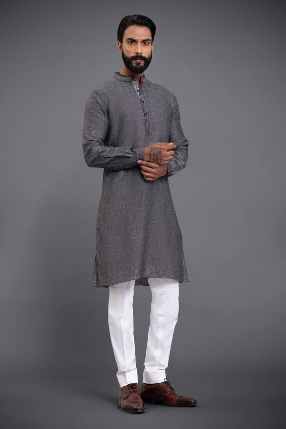 Raghavendra Rathore Jodhpur Black Cotton Textured Kurta Set 1