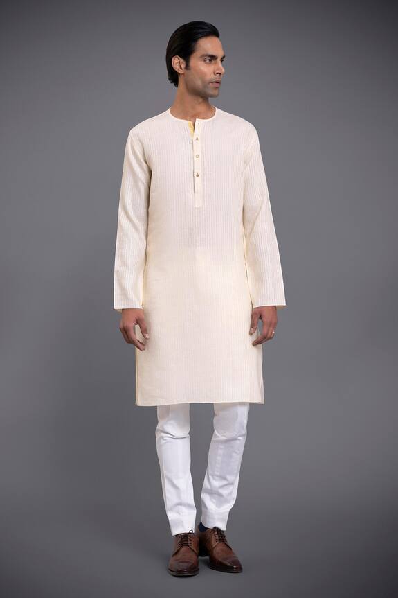 Raghavendra Rathore Jodhpur Cream Cotton Linen Round Neck Kurta 4