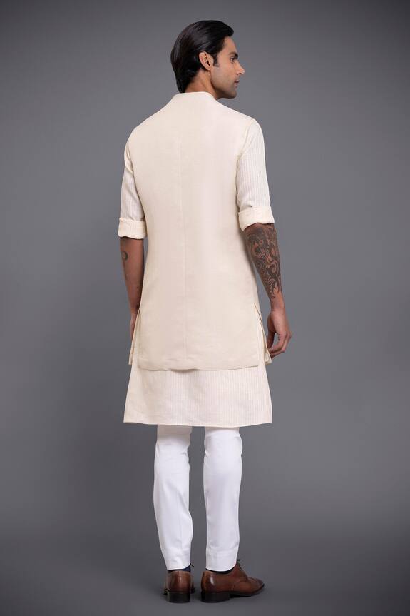 Raghavendra Rathore Jodhpur Beige Linen Silk Long Waistcoat 2