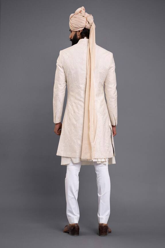 Raghavendra Rathore Jodhpur Off White Silk Embroidered Achkan 2