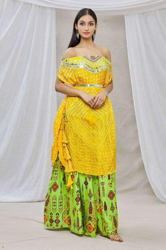 Ankur J Yellow Cotton Silk Isdus Embroidered Cape And Lehenga Set 0