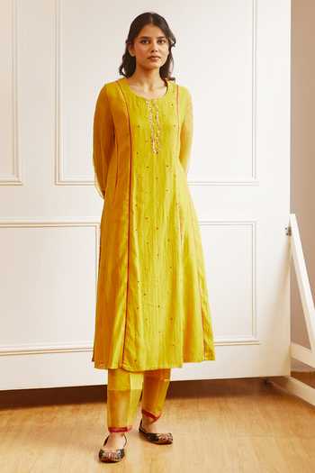 Juanita- Handwoven chanderi saffrob kurta