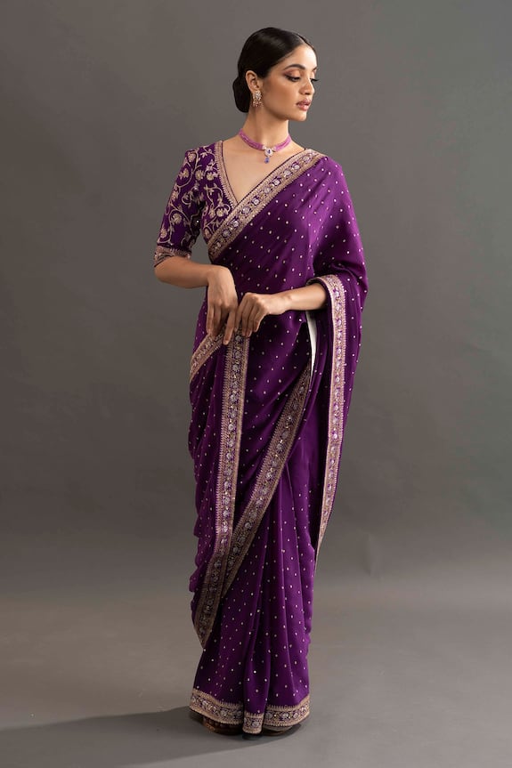 Buy Kavitha Gutta Purple Crepe Shreya Embroidered Saree With Blouse ...