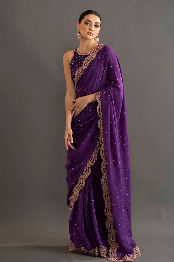 Buy Kavitha Gutta Purple Crepe Gia Embroidered Saree With Blouse Online ...