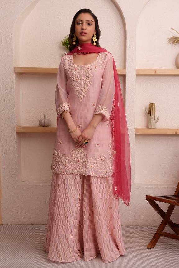 Surabhi Arya - Pink Organza Embroidered Kurta Sharara Set
