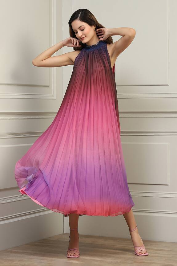 Buy Ranna Gill Pink Chiffon Pleated Ombre Dress Online Aza Fashions