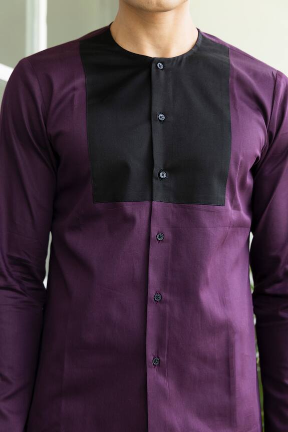 Armen & Co Purple Cotton Color Block Short Kurta 4
