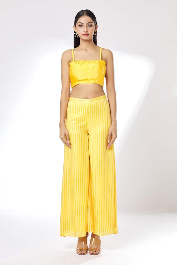 Buy Kalakaari By Sagarika Yellow Crepe Sheer Jacket And Pant Set Online