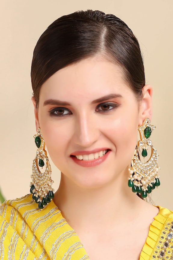Auraa Trends Kundan Embellished Chandbali Earrings 0