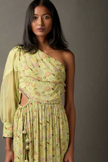 one shoulder floral cocktail dress