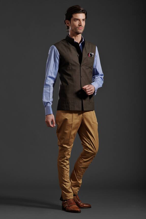 Shop_Raghavendra Rathore Jodhpur_Brown Jodhpur Cotton Breeches_at_Aza_Fashions