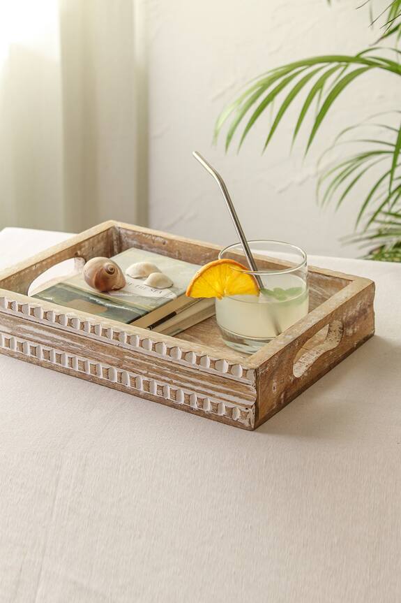 Buy House This Shankh Wood Tray Online | Aza Fashions