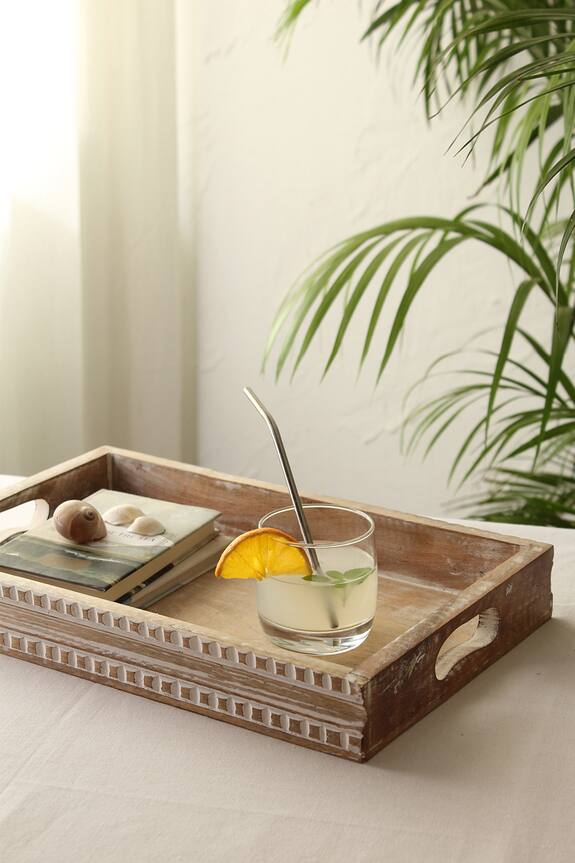 Buy House This Shankh Wood Tray Online | Aza Fashions