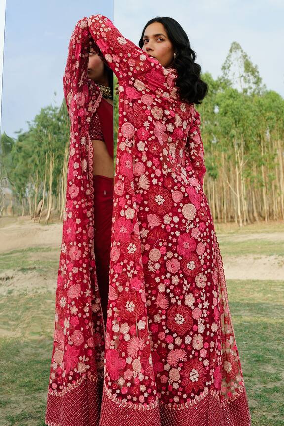 Buy Mishru Pink Tulle Aine Predraped Saree And Long Jacket Set Online