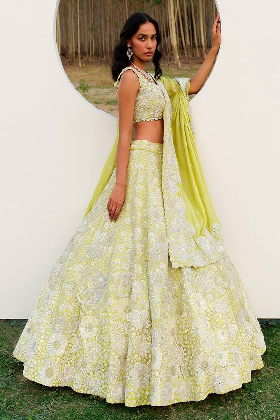 Mishru Green Lyana Floral Embroidered Lehenga Set 0