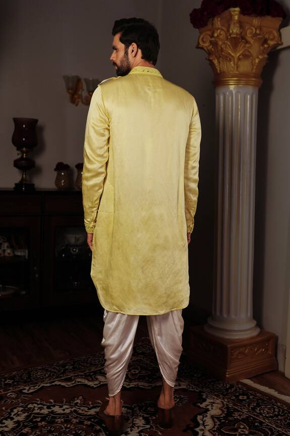 YAJY by Aditya Jain Yellow Silk Dhaya Kurta And Dhoti Pant Set 2